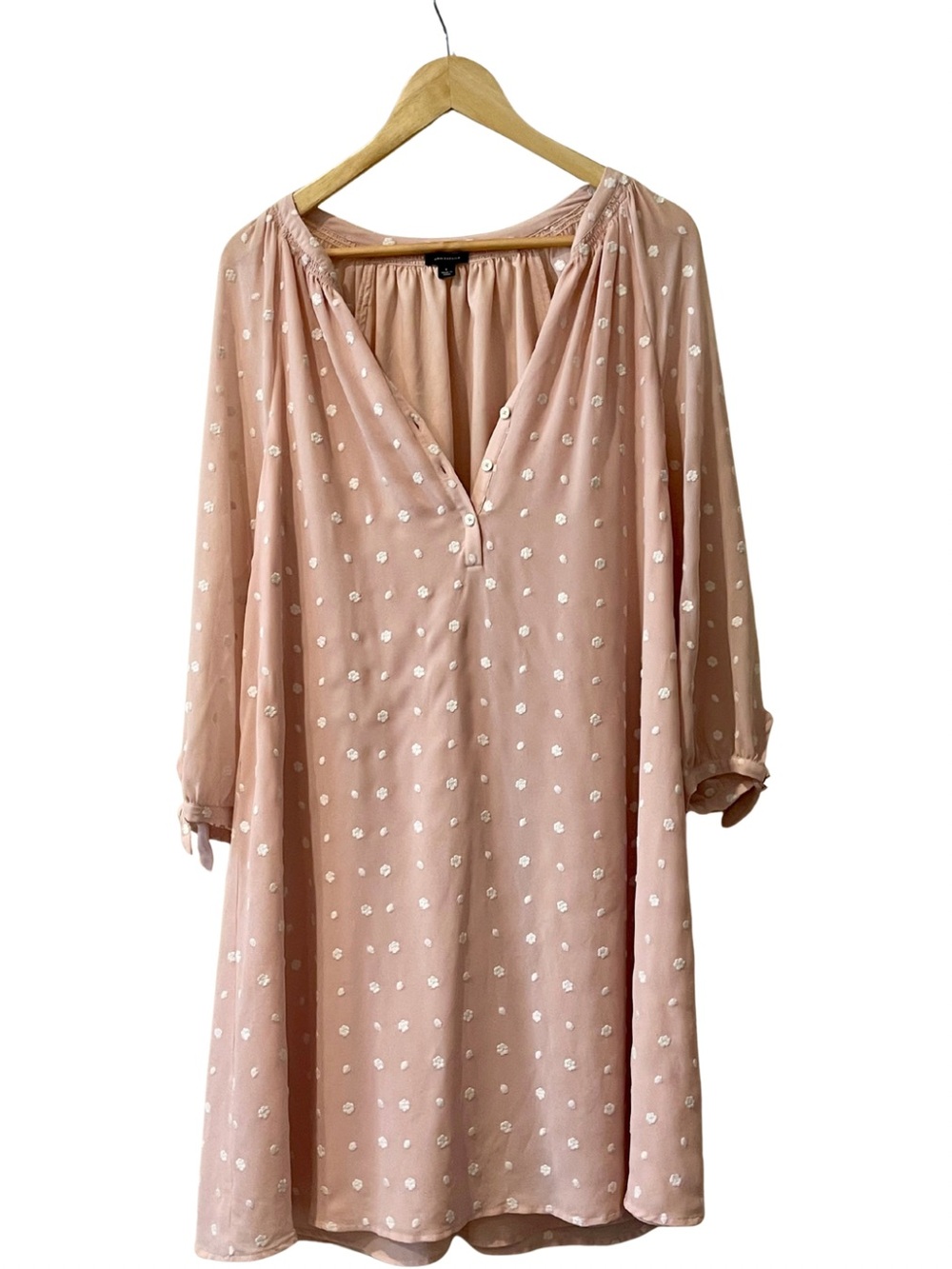Ann Taylor Dusty Pink Daisy Embroidered V-Neck Tunic Dress - Size L